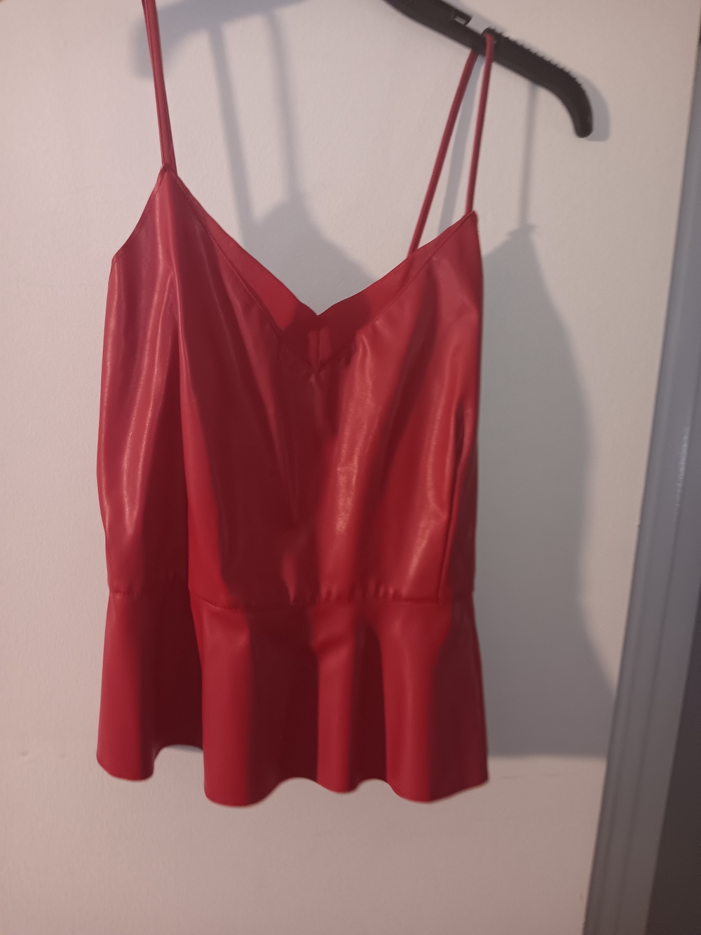 Cotton Express Red Faux-Leather Spaghetti Strap Peplum Camisole